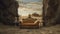 Surrealistic Fantasy Landscape With Gold Sofa And Deserted Castle