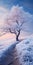 Surrealistic Fantasy Landscape: Tree Covered In Frost At Sunrise