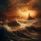 Surrealistic Fantasy Seascape With Stormy Sea And Lighthouse