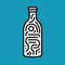 Surrealistic Grotesque Line Icon: Bottle On Blue Background