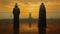 Surrealistic Horror Painting: Two Black Clad Men On A Rope At Sunset