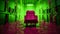 Surrealistic Humor: Green Chair In Dark Room With Intense Coloration