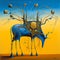 Surrealistic image with abstract blue deer in Salvador Dali style. AI generated illustration