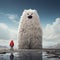 Surrealistic Landscape: Large White Bear And Small Boy