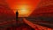 Surrealistic Metamodernism A Man Walking On A Red Road At Sunset