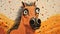 Surrealistic Orange Horse With Polka Dot Eyes In Pointillism Style