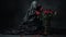 Surrealistic Photography: Woman In Black Hooded Holding Vase Of Red Roses