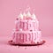 Surrealistic Pink Cake On Melting Background - 3d Render