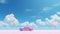 Surrealistic Pink Car Under Blue Sky: A Glamorous And Monochromatic Wallpaper