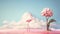 Surrealistic Pink Flamingo On Island With Whimsical Elements