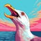 Surrealistic Pop Art: Vibrant Seagull Illustration In Rich Colors
