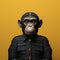 Surrealistic Portrait Of A Chimpanzee In Detailed Rubber Costume