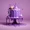 Surrealistic Purple Cake With Dripping White Icing - 3d Render