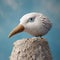 Surrealistic Seagull Figurine With Blue Feathers And Wandering Eye