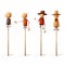 Surrealistic Stick People On Sticks Vector - Earthy Colors, Western-style Portraits
