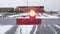 Surrey, Canada - Feb 5, 2020: BNSF freight train and signal, winter snowfall