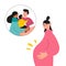 Surrogacy. The smiling pregnant woman put her hand on her stomach. Future parent