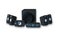 Surround Sound Audio Set, amplifier with six speakers on white background