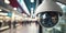 A surveillance camera surveilling a busy shopping center. Generative AI illustration