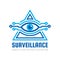 Surveillance security technology vision - logo design vector concept. Human eye in pyramid shape abstract sign. Masonic illuminati