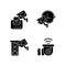 Surveillance system black glyph icons set on white space
