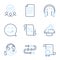 Survey progress, Megaphone and Loan percent icons set. File, Yummy smile and Headphones signs. Vector