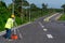 A surveyor engineer worker making measuring with theodolite instrument equipment during construction road works, Civil Engineers,