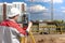 Surveyor equipment. Surveyor telescope at construction site or Surveying for making contour plans is a graphical representation of