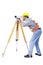 Surveyor worker making measurement and isolated