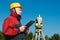 Surveyor worker with theodolite