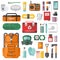 Survival emergency kit for evacuation vector objects set.