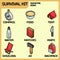Survival kit color outline isometric icons