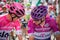 Susa, Italy May 26, 2018: Chris Froome in pink jersey and Elia Viviani in purple jersey speak in first