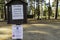 SUSANVILLE CALIFORNIA - SEPTEMBER 8, 2020 - Closure sign at deserted Eagle Lake campground pursuant to Forest Service order to