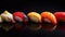 sushi arranged delicately on a sleek black background, accentuating its vibrant colors and exquisite presentation.