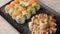 Sushi. Asian cuisine. fresh, delicious, sushi beautifully served to the table. close-up. sushi of different types.