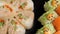 Sushi. Asian cuisine. fresh, delicious, sushi beautifully served to the table. close-up. sushi of different types. food photograph
