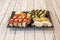 Sushi assortment, red tuna nigiri, Norwegian salmon, tuna maki,