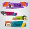 Sushi bar and asian restaurant horizontal banner set. Japanese food advertisement design template. Cute labels or stickers in a c