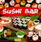 Sushi bar, Japanese cusine vector japan food.