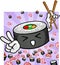 Sushi Character Holding Chopsticks Giving Peace Symbol