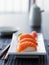 Sushi - colorful salmon nigiri in asian setting