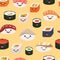Sushi emoji seamless pattern, cartoon style