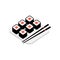 Sushi flat in japanese style on red background. Restaurant menu. Isometric vector