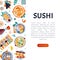 Sushi Food Design with Cooked Japanese Dish Above Vector Template