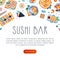 Sushi Food Design with Cooked Japanese Dish Above Vector Template