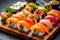 sushi food roll rice set seafood japanese japan fish meal. Generative AI.
