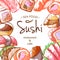 Sushi frame, sea food poster with lettering