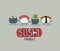 Sushi friendly, cute cartoon poster