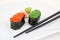 Sushi gunkan with caviar, tobiko. Japanese food